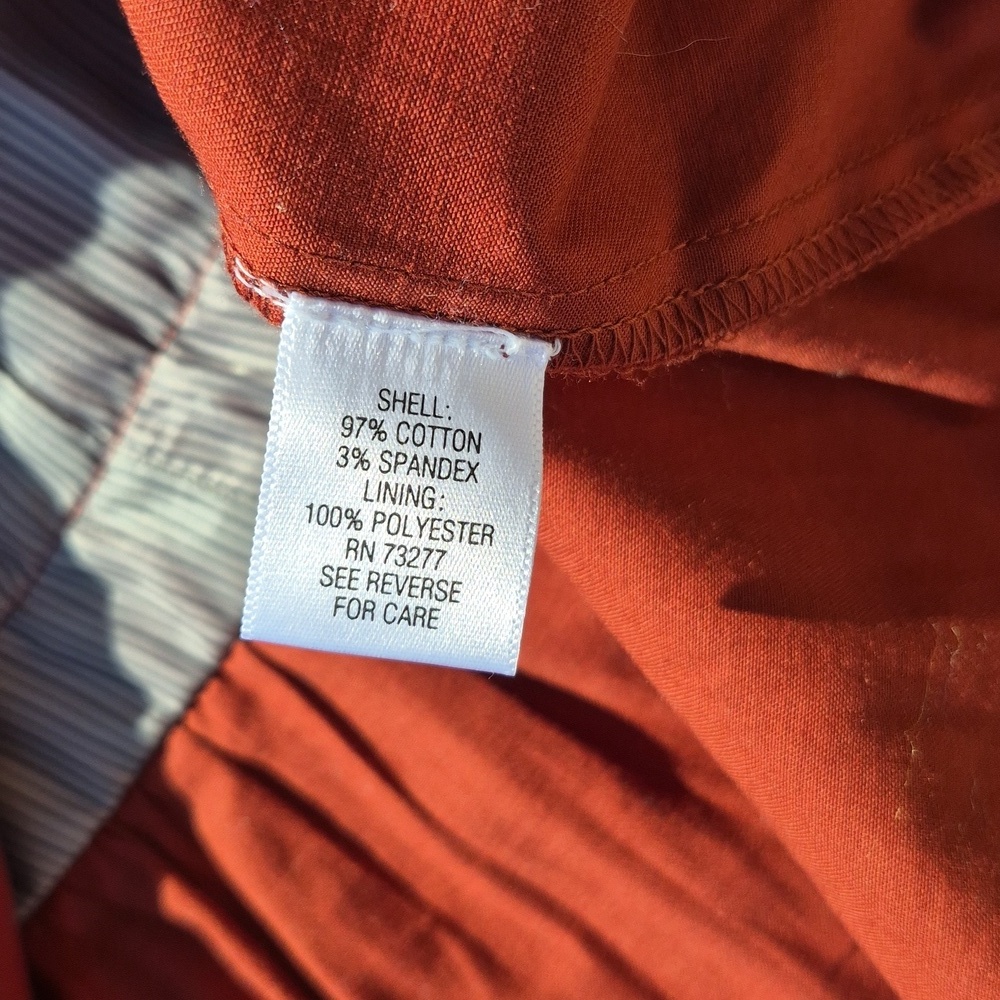 Elle Rust Trench Coat Ruffle Bottom Button Front With Belt Size Small - Picture 6 of 6